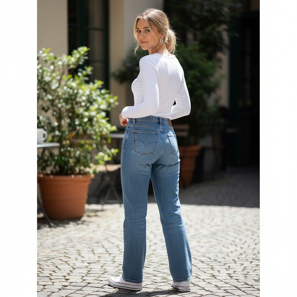MADEWELL straight leg jeans womens 31 blue light wash high rise rigid denim